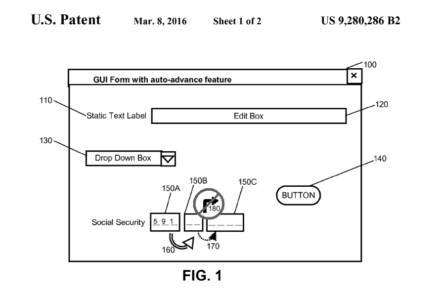 Figure from patent disclosure, showing labeled UI controls